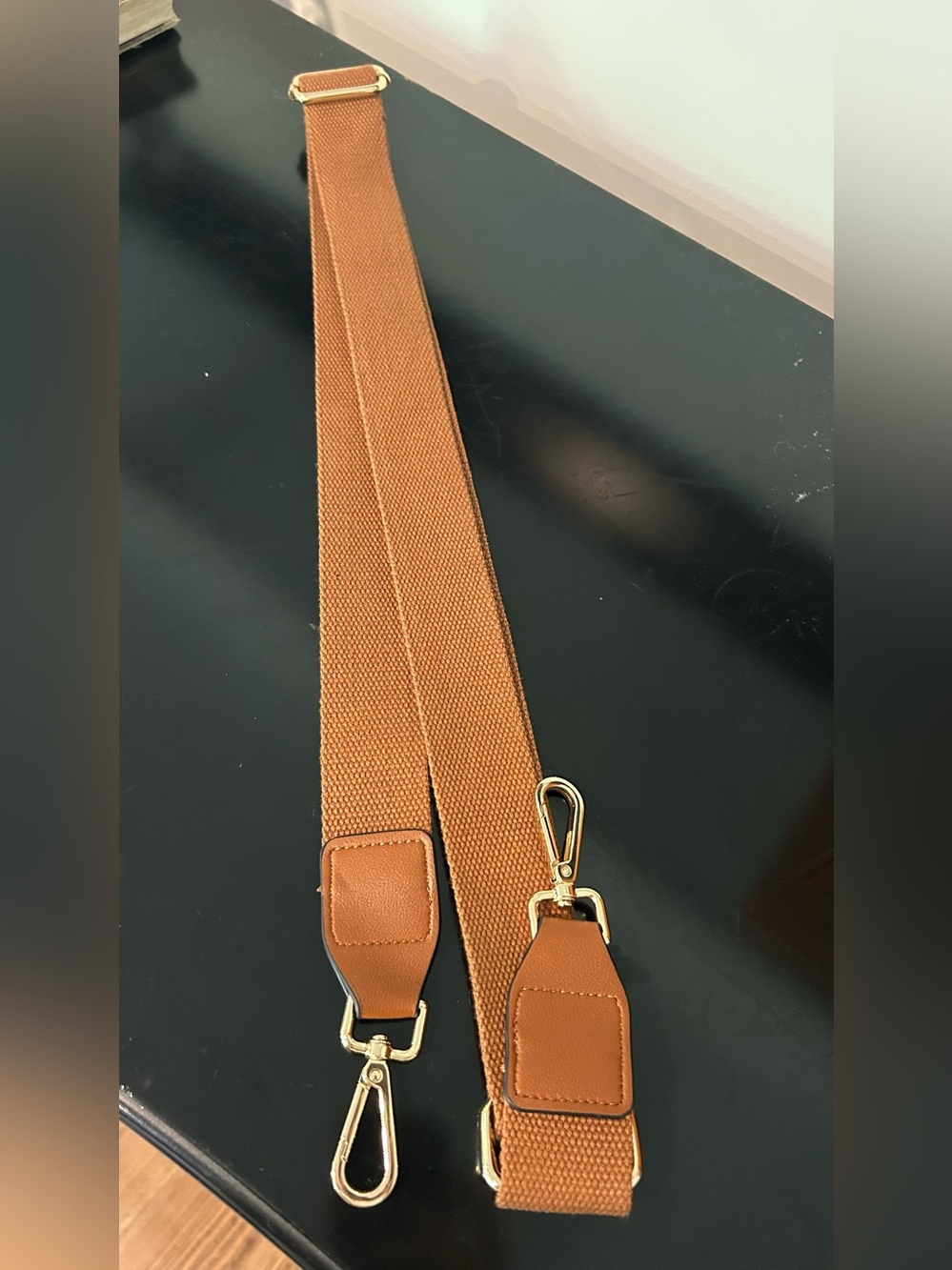Amazon Wide Brown Woven Crossbody Strap with Gold Hardware